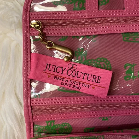 Juicy Couture Green and Pink Travel Makeup Bag Purse - Picture 9 of 14